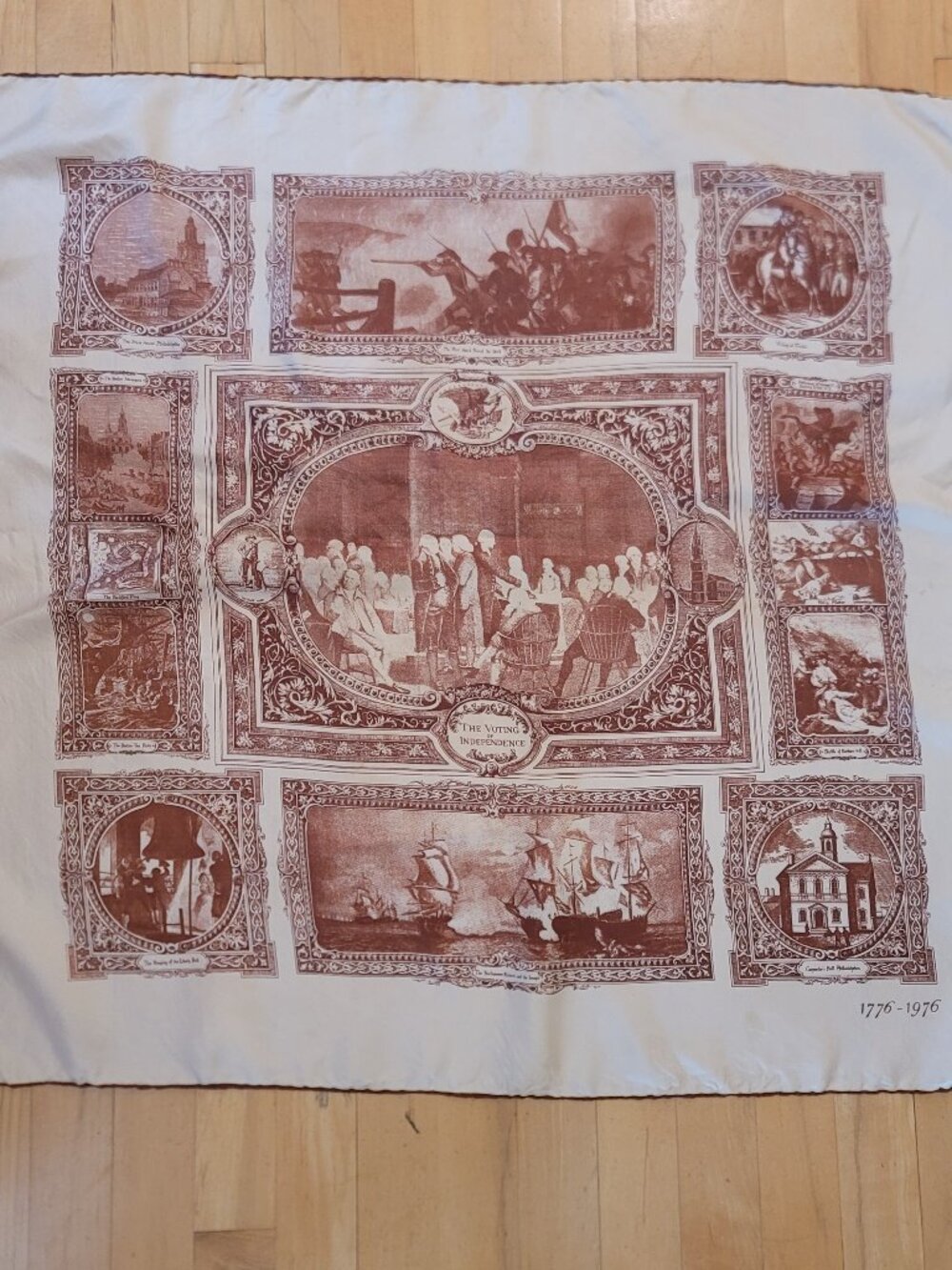 Vintage 100% Silk American Bicentenial Scarf Americana Independence Patriotic